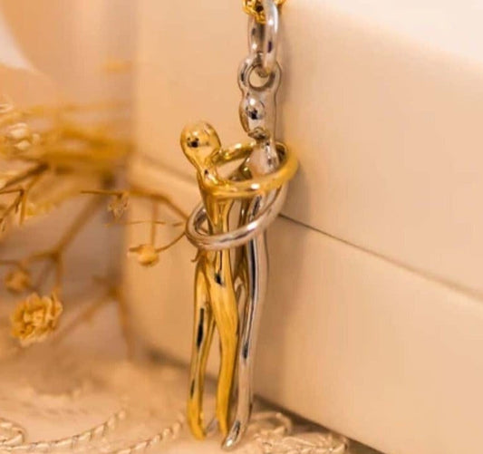 18K Gold Plating Dancing Human Couple Hug Pendant Necklace